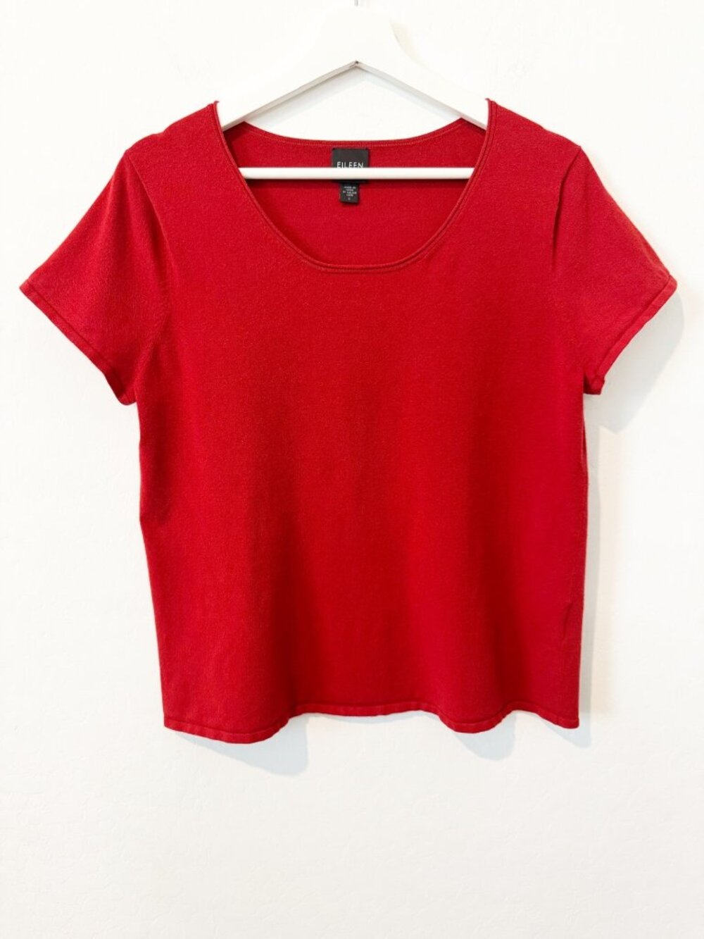 Eileen Fisher Top Size Large Red Round Neck Short Sleeve Knit Coastal Grandma